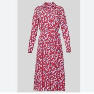 BNWOT Equipment Women's Dress Pink Floral 100% Silk Long Shirt Dress